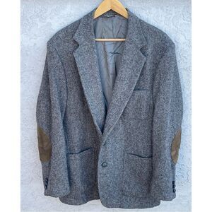 VNTG Gray Wool Tweed Blazer W/ Elbow Patches – Classic Academia Style SZ Large